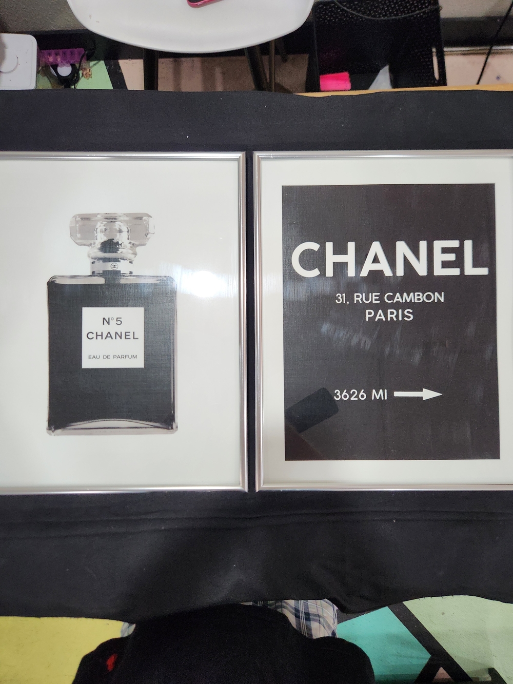 CHANEL Black & White Framed Wall Print Art Set - Chanel No.5 & Paris Print